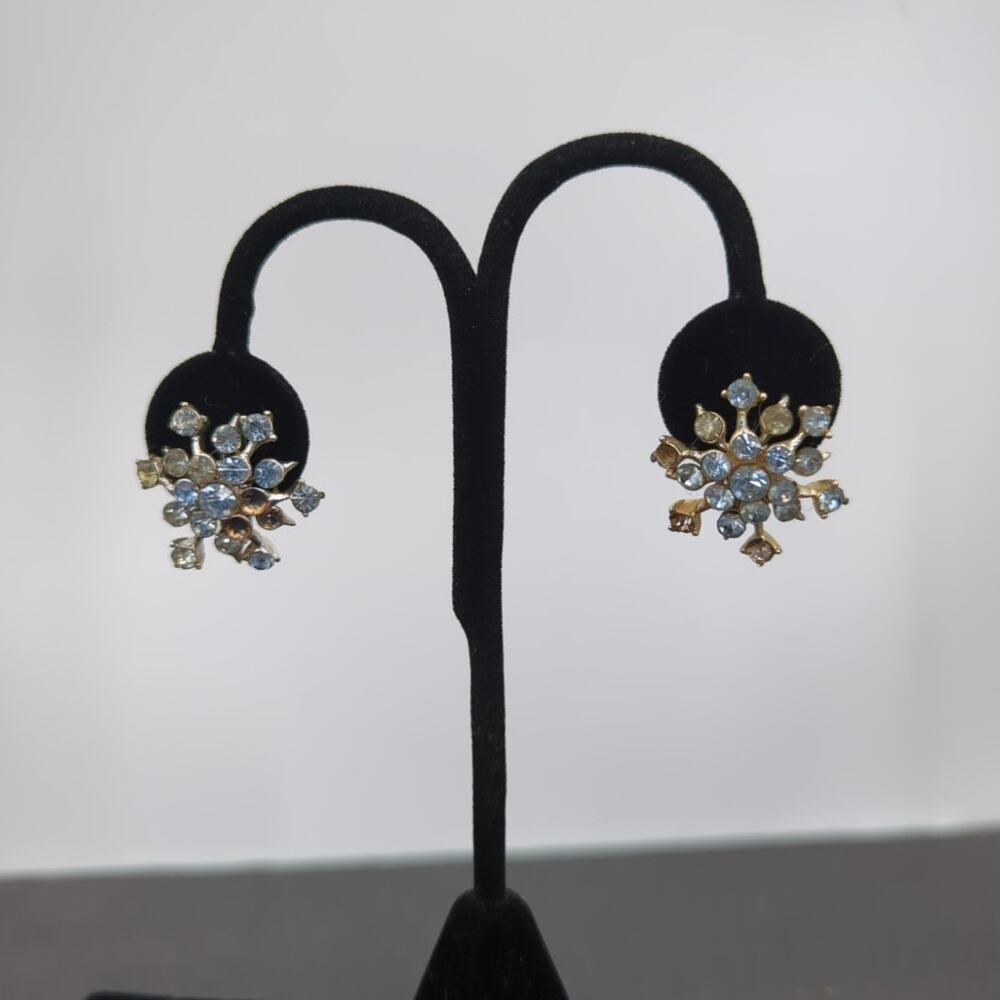 Whimsigoth Ice Blue Rhinestone Snowflake ScrewBack Earrings Coquette Aesthetic